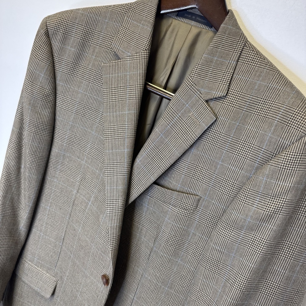 Lauren‎ Ralph Lauren Mens Glen Plaid Blazer Tan Brown Blue Check Sport Coat